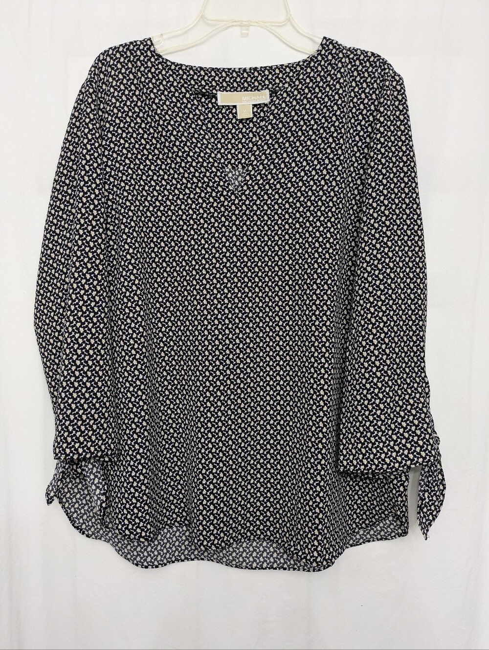 MICHAEL Michael Kors Black and White Printed Long-Sleeve Blouse